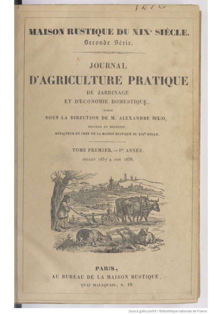 Couverture du premier numéro du Journal d’agriculture pratique paru en 1837