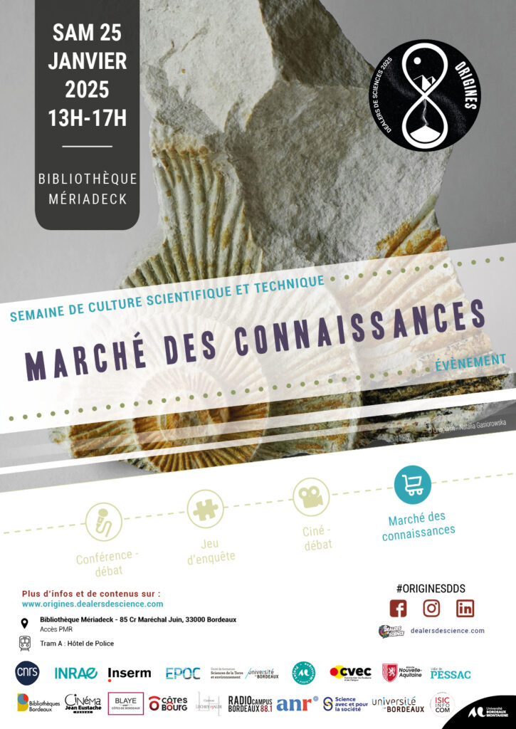 Affiche Marché des connaissances Semaine de culture scientifique, Origines 2025