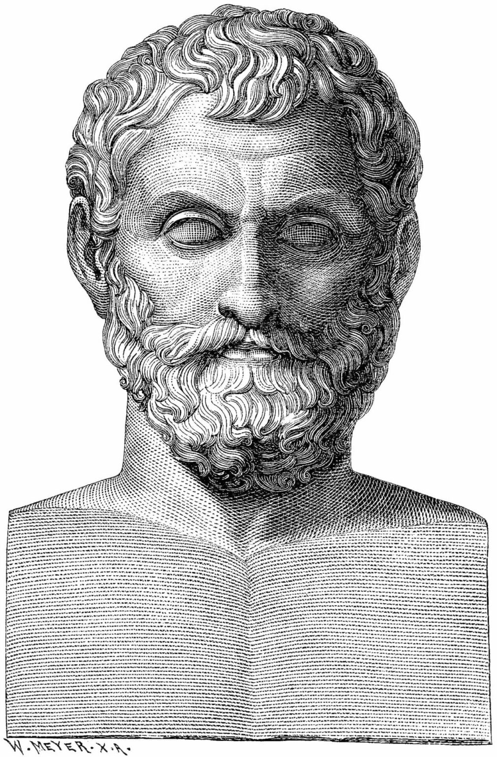 Figure SEQ Figure \ * ARABIC 1 : Portrait posthume de Thalès, que les Grecs mettaient à l'origine de la philosophie, basé sur un bustee du IVeme siècle. ©Wilhelm Meyer - Wikimedia Commons - image tombée dans le domaine public